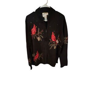 Heirloom Collectibles Cardinal Embroidered Zip-Up Sweater M